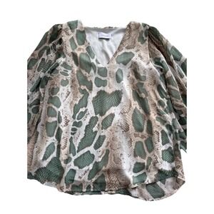 Adrienne Sheer‎ V-Neck Snake Print Blouse Size Small